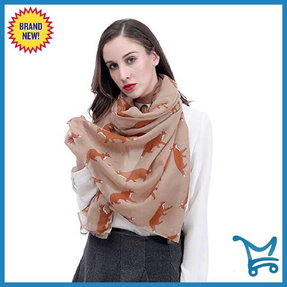 Personalised Fox Print Scarf: Lightweight Ladies Shawl in a  Lightweight Fox Print Scarf Shawl Wrap 35x70 Inches All Seasons
